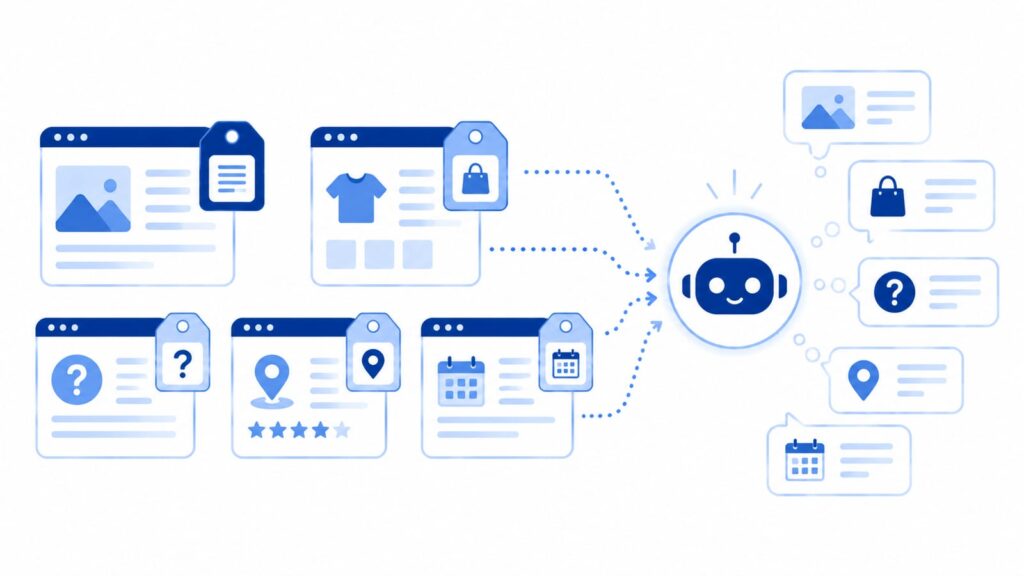 構造化データが「ラベル」となり、AIがページの内容を正確に理解するイメージ