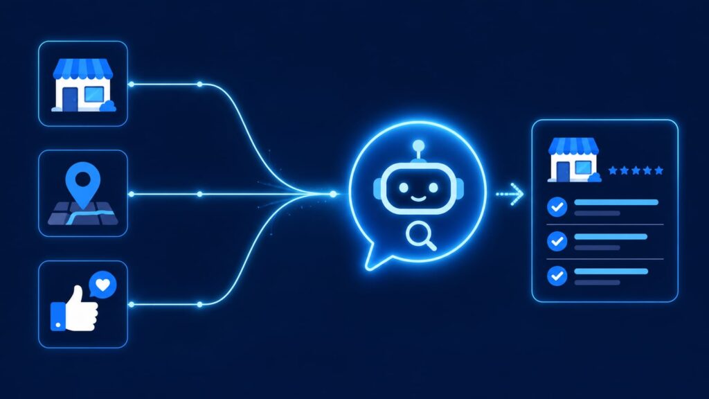 AIが最適解を提示し、そこに統一された企業情報が引用される様子