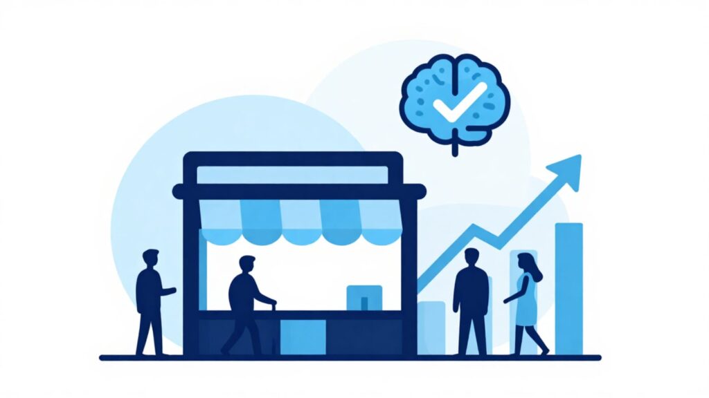 構造化された店舗情報がAIに引用され集客が伸びるイメージ