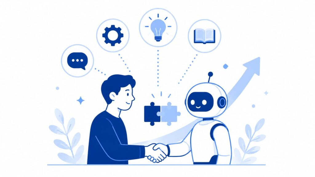 人とAIが協働し、人間がスキルを拡張していくイメージ