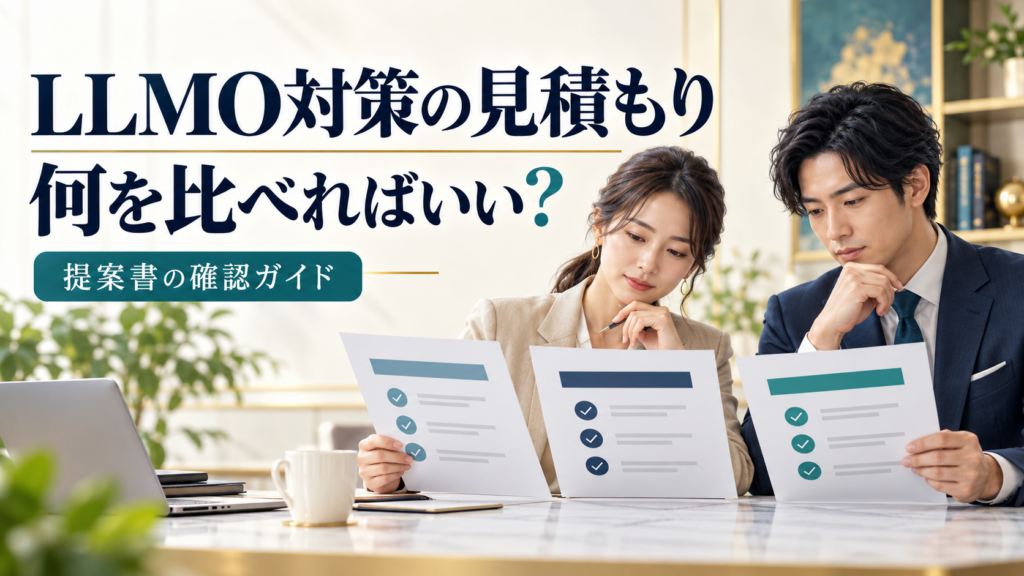 LLMO対策の提案書を確認する担当者のイメージ