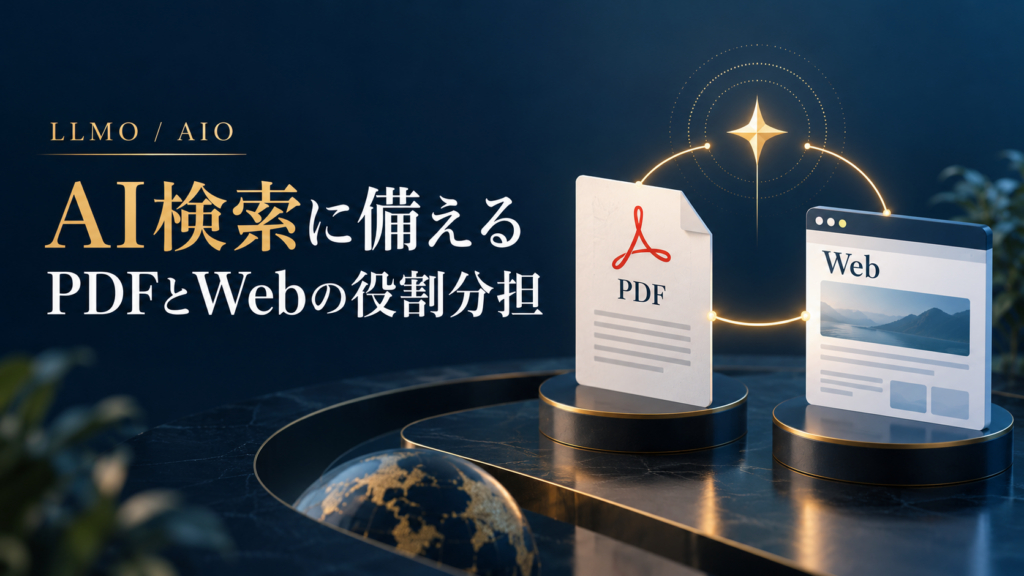 AI検索に備え、PDF資料とWebページの役割を分けて内容を整えるイメージ